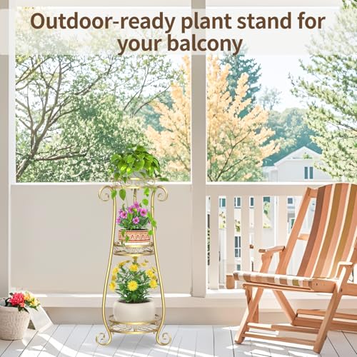 3 Tiers Metal Corner Plant Flower Stand Tall Indoor Outdoor (Gold / 3 Tier)