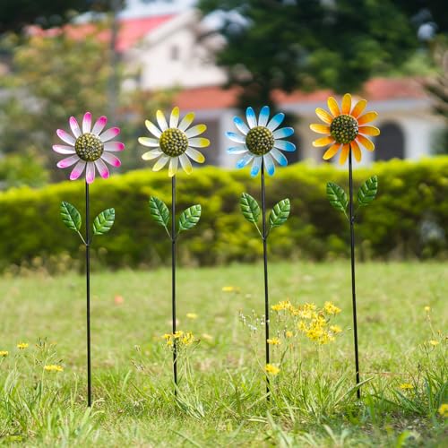 4 Packs Wind Spinner Outdoor (Metal Flowers-4Pack)