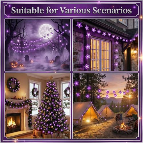 Twinkle Solar Star String Lights Outdoor Waterproof 39FT (Purple)