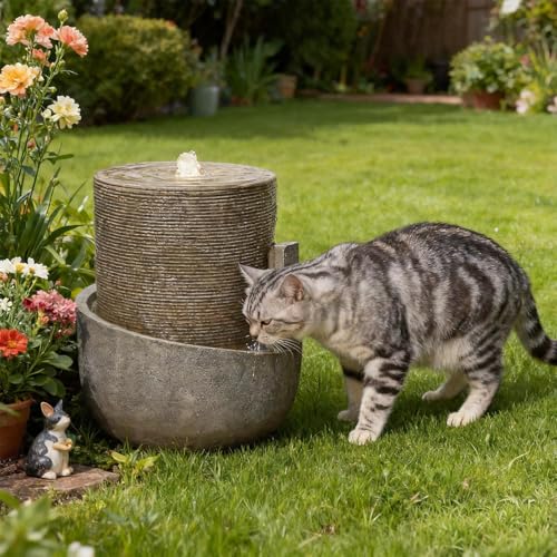 18H Modern Outdoor Water Fountain with Led Lights Tiered Cascading Waterfall Feature with Quiet Pump Floor Water Fountain for Patio Garden Backyard Decking Home and Indoor Décor Brown Brown (17.72-Brown / 17.72-brown)
