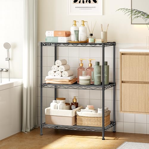 3 Tier Narrow Shelf Adjustable Storage Rack for Closet Bedroom (Black-18”W x 12”D x 35”H)