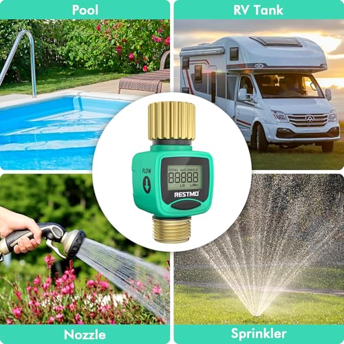 2 Pack] RESTMO Heavy Duty Water Flow Meter with Brass Inlet & Outlet (Green / 2 Pack)