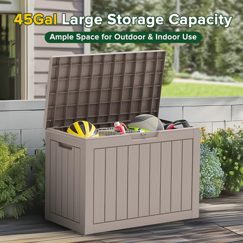 45 Gallon Small Outdoor Storage Deck Box (Grey / 45 Gallon)