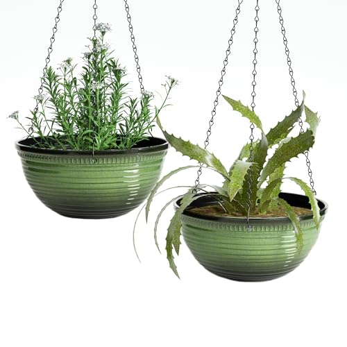 12 Inch Glazed Hanging Planters for Indoor Outdoor Plants (2 Count)