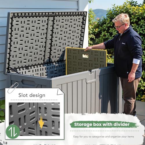 230 Gallon HDPE Outdoor Storage Box with Removable Dividers (230 Gallon / Gray)