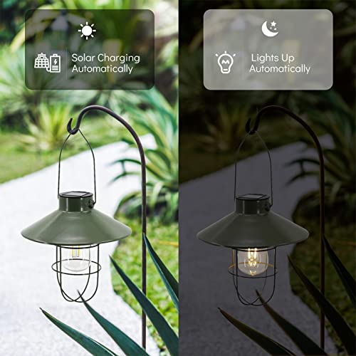 Solar Lantern Outdoor Hanging Light Metal Farmhouse Solar Lamp with Warm White Edison Bulb Design for Garden Yard Patio Proch Decor