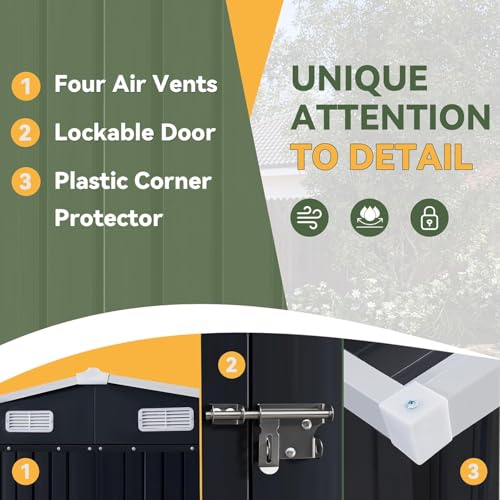10 x 12FT Outdoor Storage Shed with Double Hinged Large Door (Black / 10'x12')