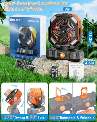 Portable Misting Fan with 20000mAh USB Rechargeable Battery (Black)