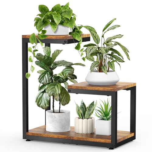 3 Tier Plant Stand Indoor (Black+Brown / 3 Tier)