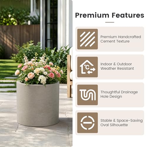 Accent Round Cylinder Weathered Concrete Planter 12.6" Tall (Weathered Concrete / 12.6" Dia)
