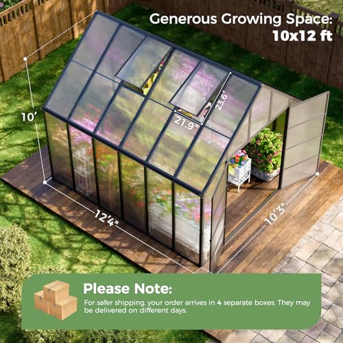 12x10x10 FT Polycarbonate Greenhouse with 2 Roof Vents (12x10x10 FT)