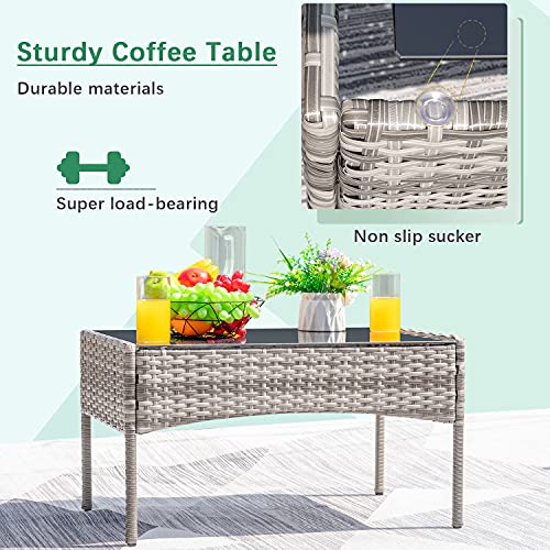 Patio Furniture 4 Pieces Conversation Sets (Gray and Beige)
