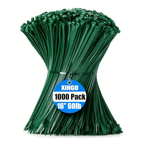 1000 PCS PCS Garden Green Zip Ties 16 Inch (16 Inch(60 lbs, 1000 pcs) / Garden Green)