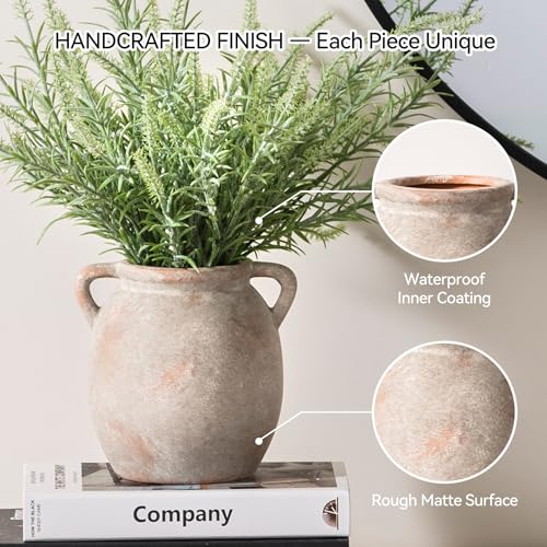 Ceramic Flower Small Vase 6 inch Farmhouse Rustic Vase Decorative Pottery Terracotta Vases for Home Decor Table Mantle Fireplace Living Room Bathroom Wedding Centerpiece (S-terracotta)
