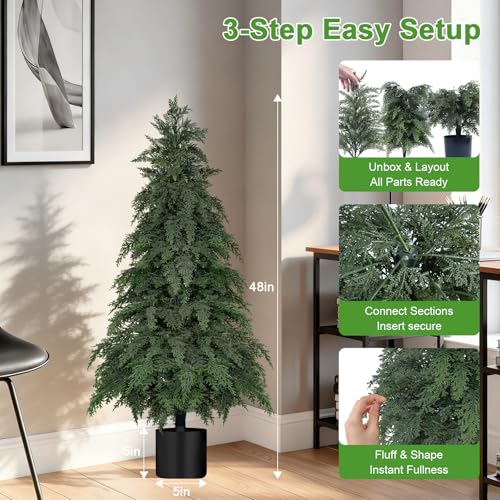 2Pack Fake Cypress Topiary Trees with Pot (4FT/48IN)