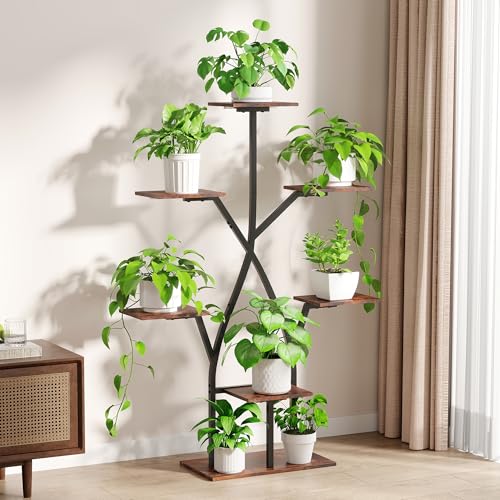 Plant Stand Indoor with Grow Lights 50" Plant Shelf Corner Lighted Plant Stands for Indoor Growing Multiple Metal 7 Tiered Large S (Black-50")
