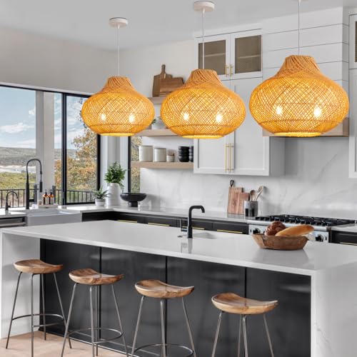 15" Rattan Pendant Light (Black Metal+Rattan / 14.96" 2-Light)