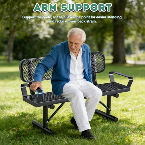 4 Feet Heavy Duty Park Bench with Armrests & Back Portable Frame (Black With Armrests / 4FT)