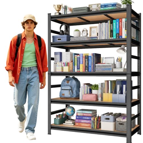 Heavy Duty Wood Bookshelf Adjustable 5 Tier Book Shelf with Bolt