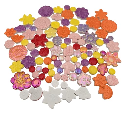 500g 1.1lb Random Color Irregular Ceramics Mosaic Tiles (Flowers + Berries + Mushrooms - Mix Color)
