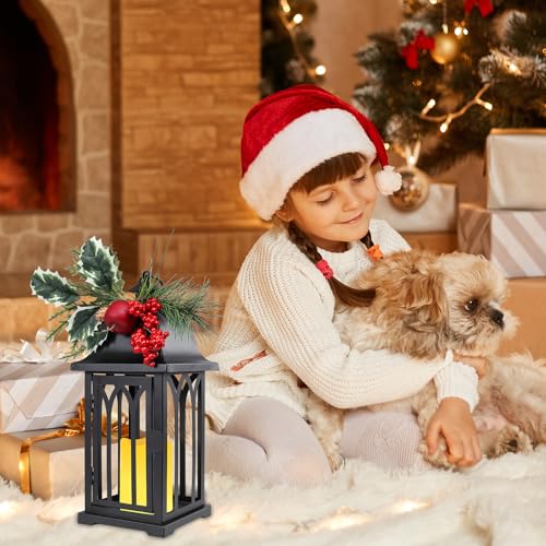 15 Inch Black Christmas Lanterns Set of 2 with LED Flameless Candles