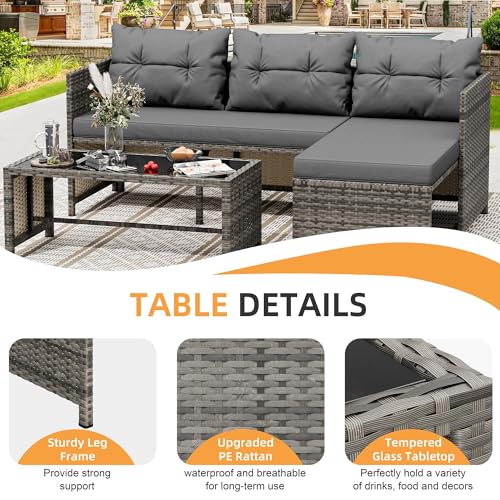3 Pieces Outdoor Patio Furniture Set (Dark Gray)