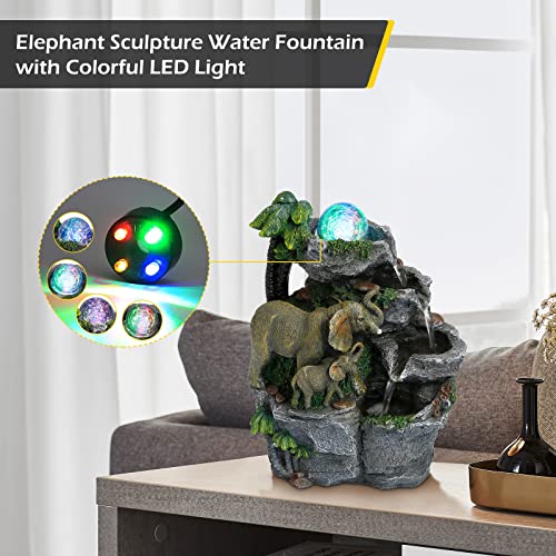 Elephant Fountain Tabletop Waterfall Fountain Indoor with LED (Sytle 8)