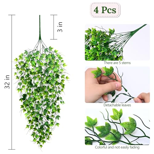 Artificial Hanging Ivy for Outdoors (Ivy / 4Pcs Plants)