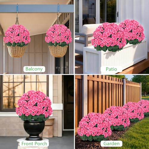 2Pack Artificial Topiary Pink Flower Bushes for Outdoor (Pink Crabapple Blossoms)