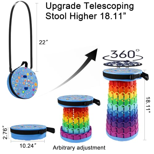 Upgraded Portable Collapsible Folding Stool Retractable Telescoping Stool for Adults Sturdy Capacity 600lbs Camping Chair for Outdoor Hiking Garden BBQ (Floral Prints)