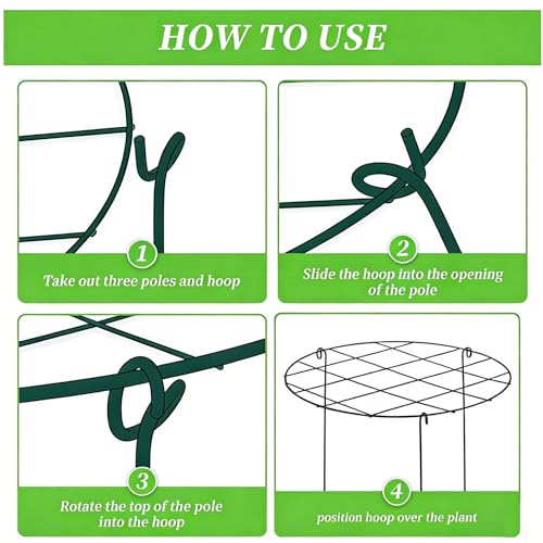 10 Pack 16 x 24 inch Green Peony Cages Grow Through Plant Support Stakes Flower Support Hoops Heavy Plants Brace Rings (Grid 10pack)