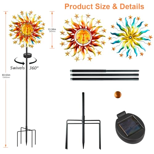 60.3" Solar Wind Spinner Outdoor Metal Sun Kinetic Sculpture
