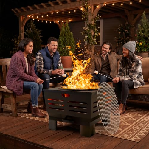 Smokeless Wood Fire Pit with BBQ Grill for Camping & Backyard (Country Rustic)