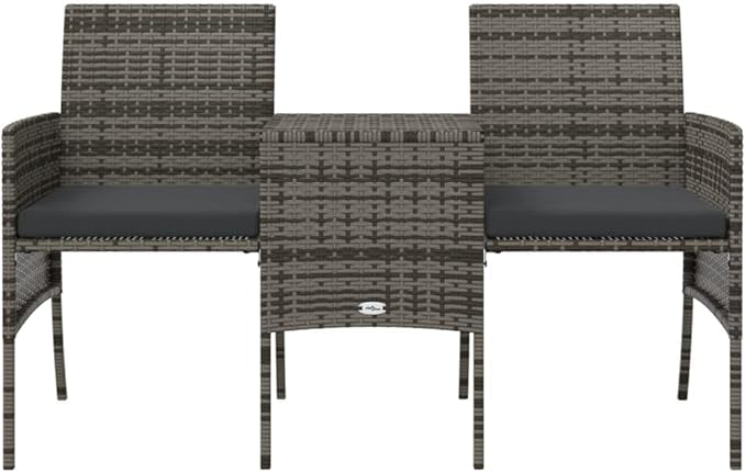 Grey 2 Seater Garden Sofa Set with Tea Table and Footstools PE Rattan Outdoor Patio Furniture for Balcony Terrace and Backyard