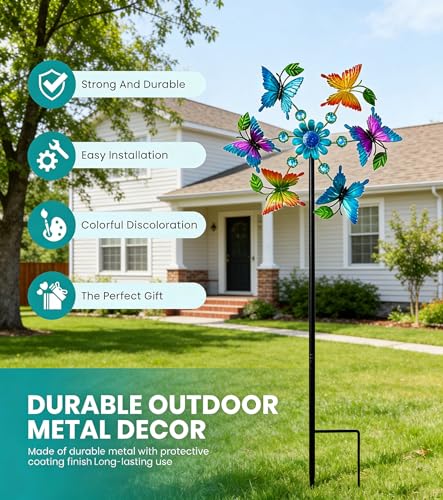 44" Colorful Butterfly Garden Wind Spinners (44" Butterfly Flowers)