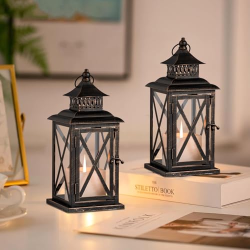 Lantern Decorative Indoor & Outdoor (Black / 14.8'' / 2 Pcs)