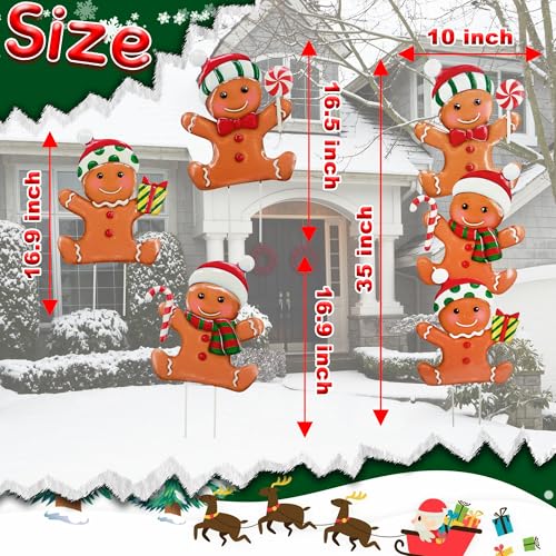 3 Pack Metal Christmas Yard Signs Decor for Multiple Stacked (Gingerbread Man)