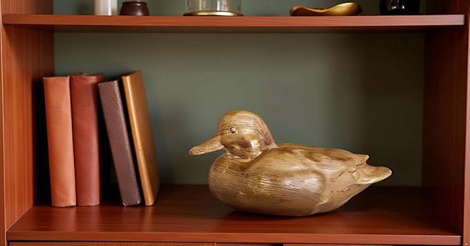 Duck Statue Home Decor Knick Knacks Duck Sculpture Hand Carved Shelf Decor for Home, Office Desk Cute Animal Figurine Unique Gift for Holidays Housewarming (Brown)