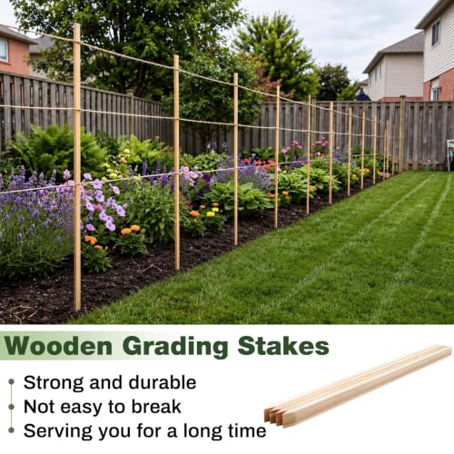 20 Pieces Wooden Garden Stakes 6 ft Grade and Survey Stakes Wooden Garden and Sign Posts for Plant Support Silt Fence Yard Farm Survey Boundaries Baselines (Smooth Stakes / 72 Inch)