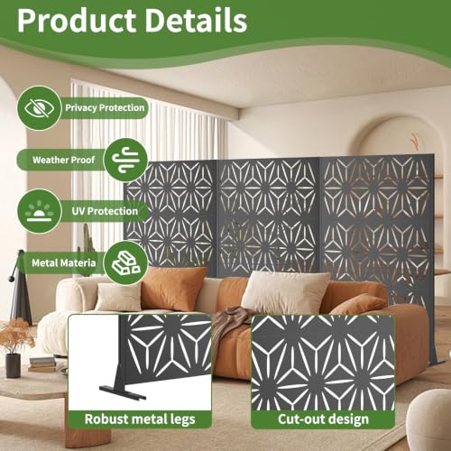 Metal Privacy Screen Outdoor Freestanding (Black / Rectangle D)