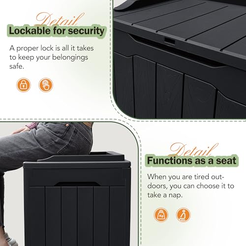 31 Gallon Resin Deck Box All Weather Outdoor Storage Boxes for Patio Furniture Set (Black / 31 Gallon)