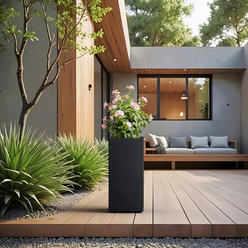 Accent Column Square Black Concrete Planter 23.6" H (Black / 23.6" H)