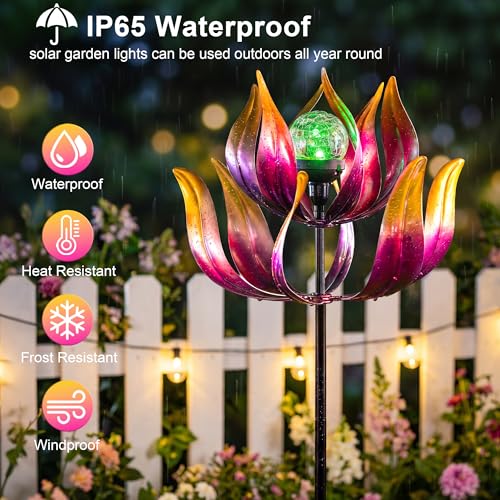 Solar Wind Spinners Outdoor for Yard and Garden (Lotus Flower)