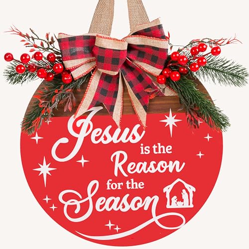 Christmas Wreaths Door Sign Jesus is The Reason for The Season Sign (Christmas Door Sign-b)
