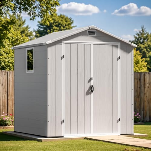 6X6 FT Plastic Outdoor Storage Shed with Floor (Light Gray / 6x6)