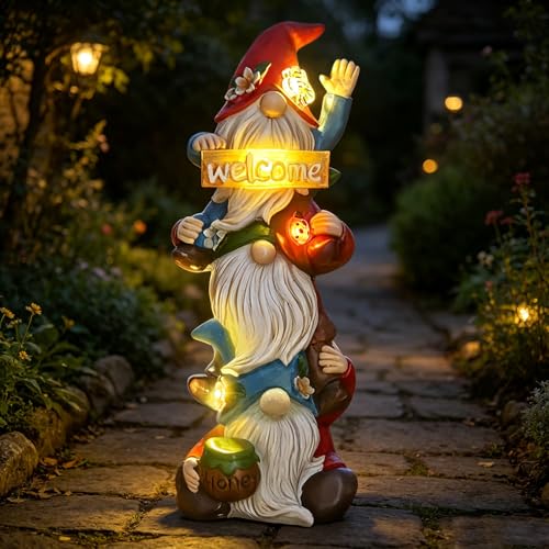 Garden Gnome Statue Solar Lights (three gnomes)