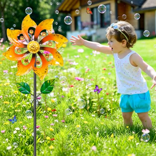 2pcs Metal Wind Spinners Outdoor with Stake for Yard Lawn Garden (2pc Yeloow)