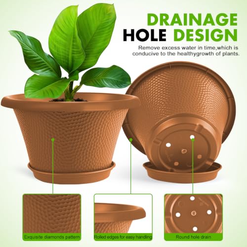 12 Inch Pots for Plants (Diamond Pattern-orange / 12 inch-4 Pack)