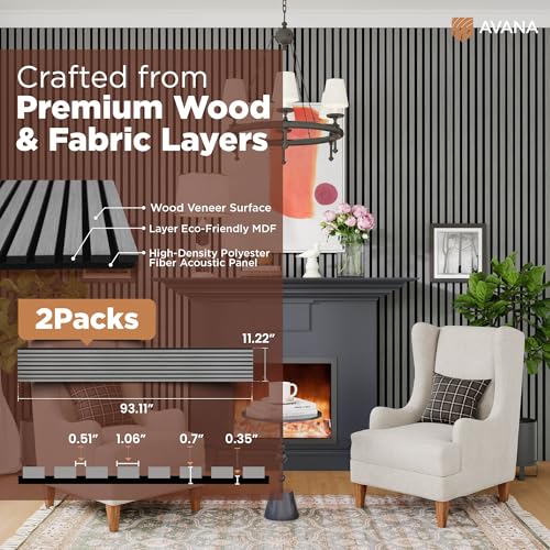 Acoustic Wood Wall Panels (Gray / 94X11 (2 PCs))