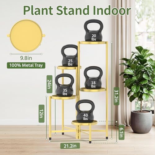 Plant Stand Indoor with 10 Inch Large Metal Tray (Standard Gold / 5 Tier)